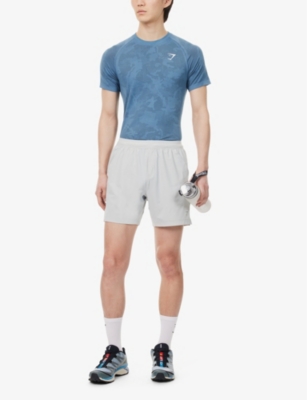 Shop Gymshark Men's Faded Blue/titanium Blue Geo Seamless Logo-print Recycled Polyester-blend T-shirt