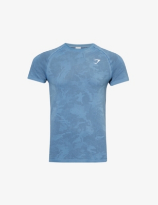 Gymshark Ribbed Cotton Seamless T-Shirt - Faded Blue