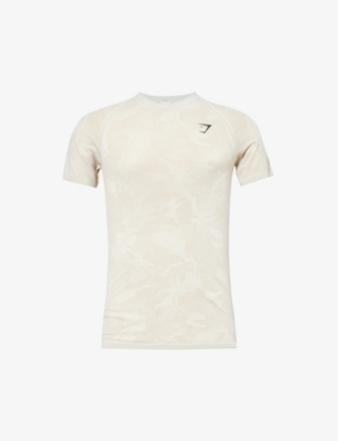 Shop Gymshark Mens Pebble Grey/ Cement Brwn Geo Seamless Logo-print Recycled Polyester-blend T-shirt