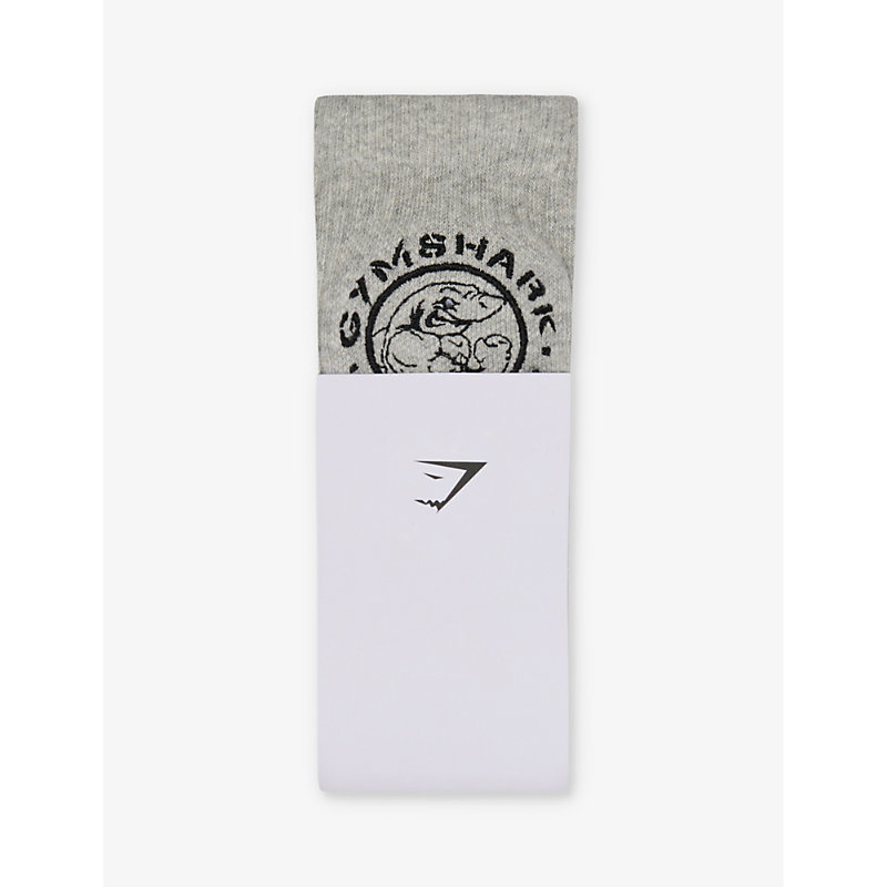 Shop Gymshark Mens Light Grey Core Marl Legacy Cotton-blend Crew Socks Pack Of Two