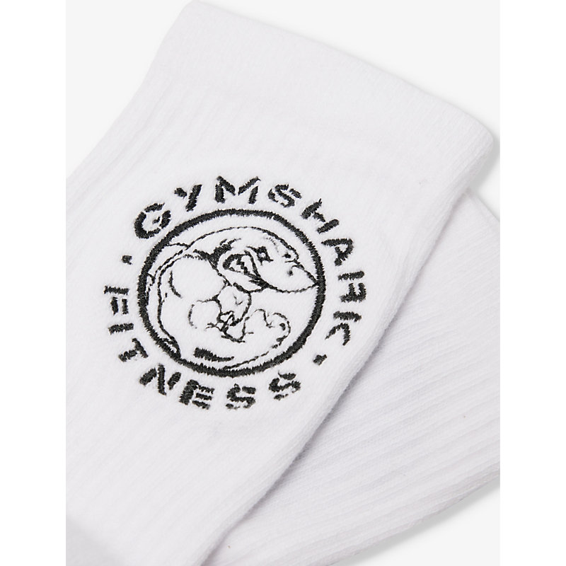Shop Gymshark Men's White Legacy Brand-embroidered Pack Of Two Cotton-blend Socks