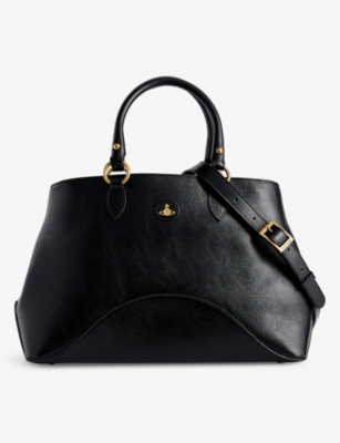 Shop Vivienne Westwood Black Britney Medium Leather Tote Bag