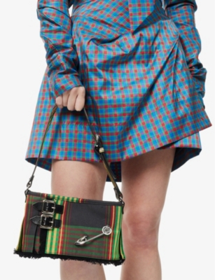 Shop Vivienne Westwood Women's Combat Tartan Heather Cotton And Linen-blend Shoulder Bag