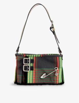 Shop Vivienne Westwood Women's Combat Tartan Heather Cotton And Linen-blend Shoulder Bag