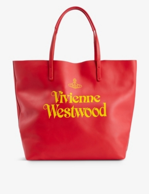 Shop Vivienne Westwood Red/ Yellow Studio Shopper Leather Tote Bag
