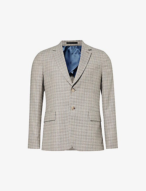 PAUL SMITH: Checked single-breasted wool, cotton and linen-blend blazer
