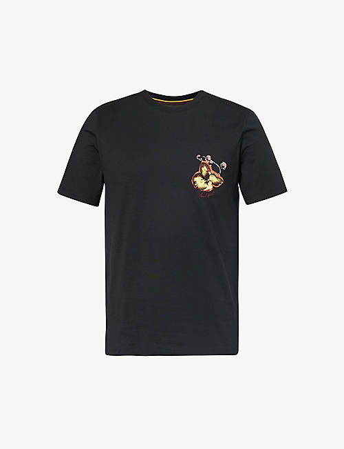 PAUL SMITH: Orchid-embroidered regular-fit organic cotton-jersey T-shirt