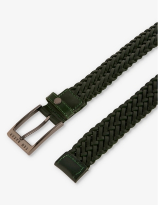 Shop Ted Baker Men's Green Braidie Logo-engraved Leather Belt