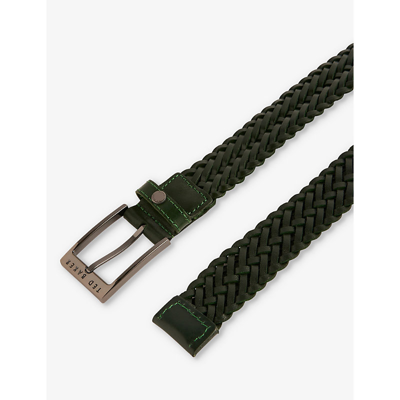 Shop Ted Baker Men's Green Braidie Logo-engraved Leather Belt
