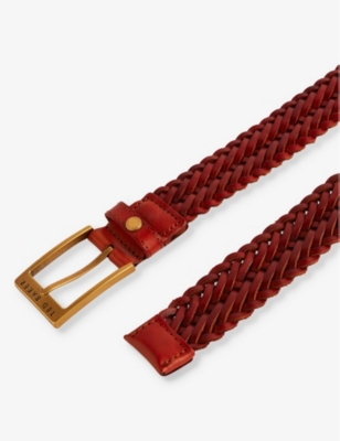 Shop Ted Baker Men's Tan Braidie Logo-engraved Leather Belt