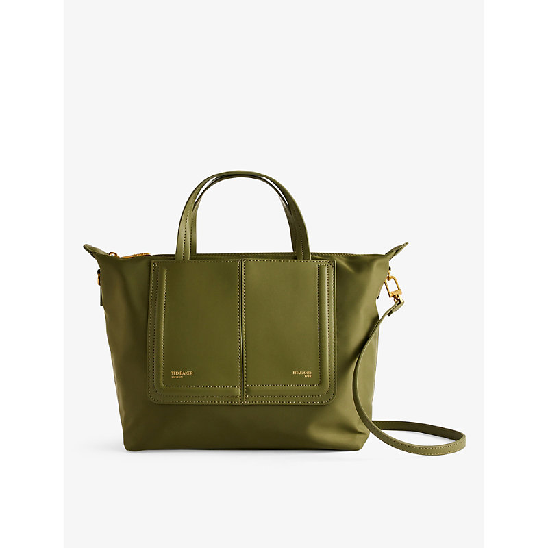 Ted Baker Womens Dk-green Voyena Logo-embossed Faux-leather Tote Bag In Brown