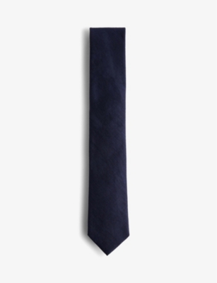 Shop Ted Baker Men's Navy Textured-weave Silk And Linen Tie