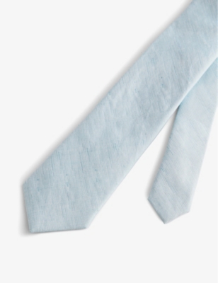 Shop Ted Baker Men's Sky-blue Textured-weave Silk And Linen Tie