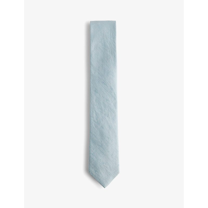 Ted Baker Mens Sky-blue Textured-weave Silk And Linen Tie