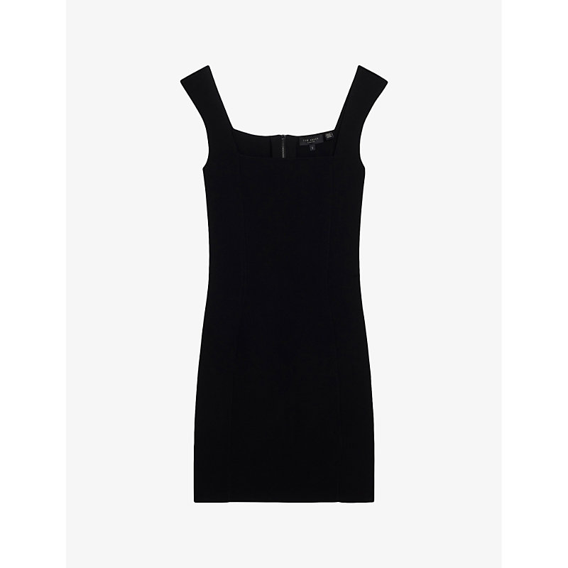 Shop Ted Baker Womens Black Imojen Square-neck Slim-fit Stretch-knit Midi Dress