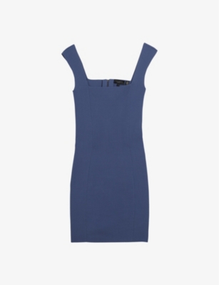 Ted Baker Womens Blue Imojen Square-neck Slim-fit Stretch-knit Midi Dress