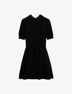 Shop Ted Baker Women's Black Miiaaa Puff-sleeve Textured Stretch-knit Mini Dress