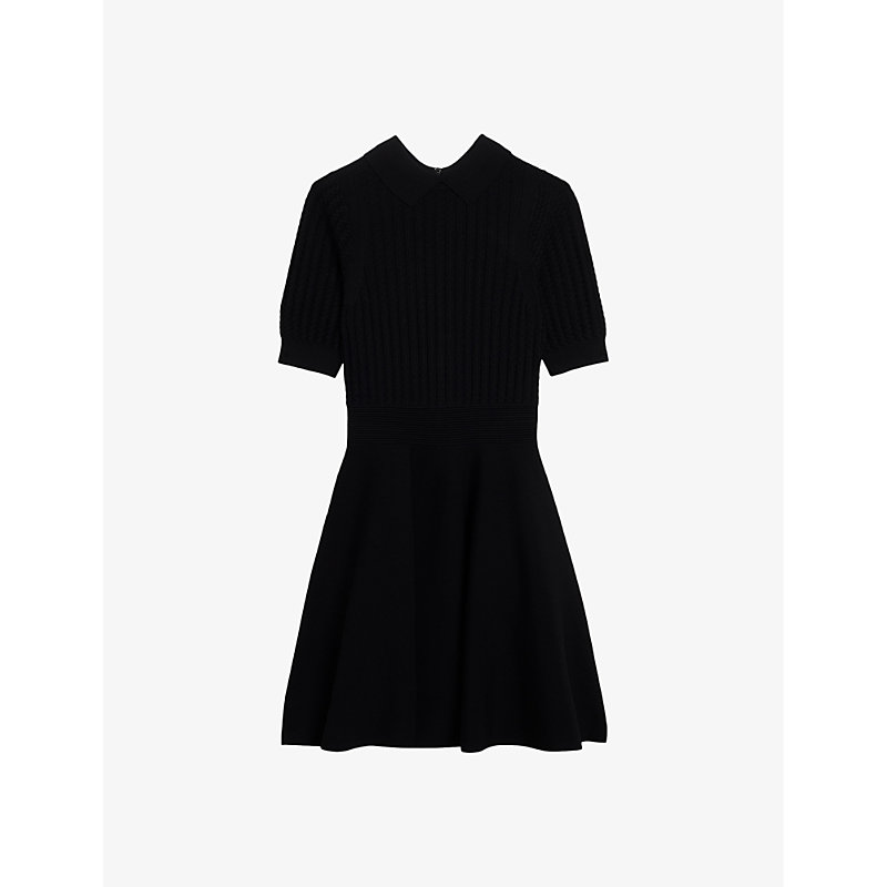 Shop Ted Baker Miiaaa Puff-sleeve Textured Stretch-knit Mini Dress In Black