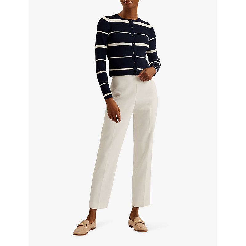 Shop Ted Baker Eloriaa Slim-fit Striped Stretch-knit Cardigan In Navy