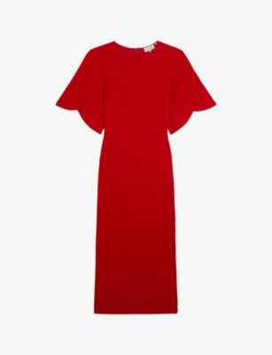 TED BAKER: Raelea fluted-sleeve slim-fit stretch-knit midi dress