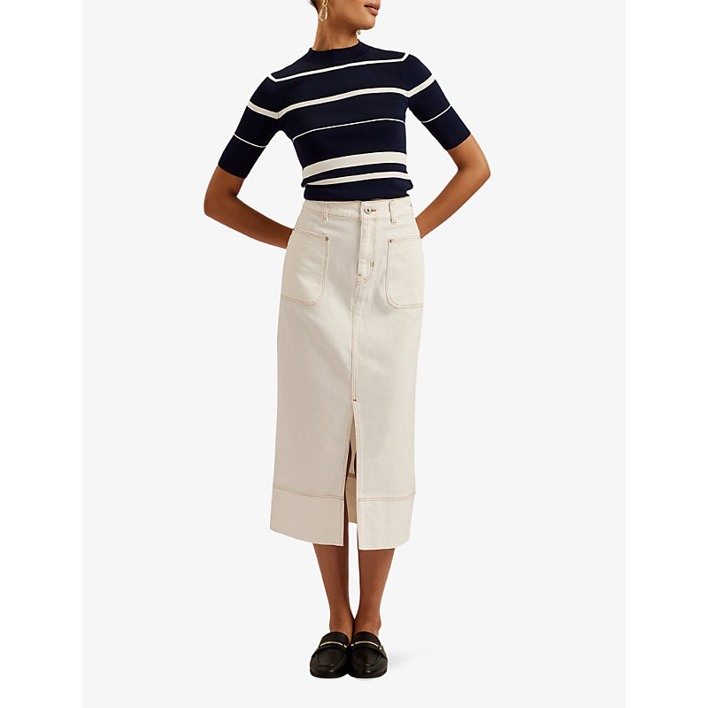Shop Ted Baker Women's Navy Makarin Stripe-print Short-sleeve Stretch-knit Top