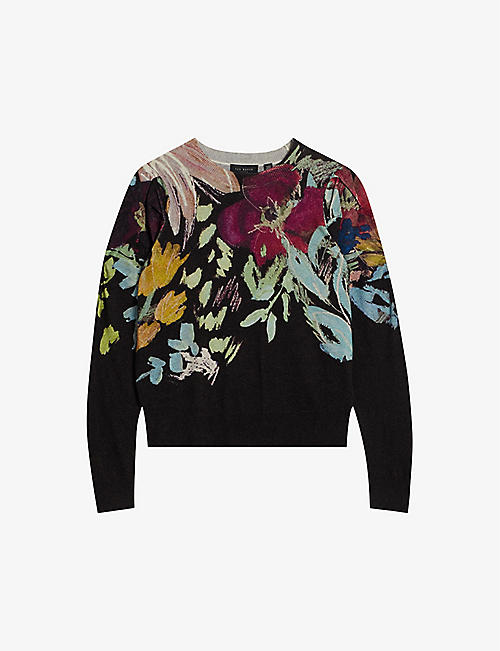 TED BAKER: Magarit floral-pattern knitted jumper