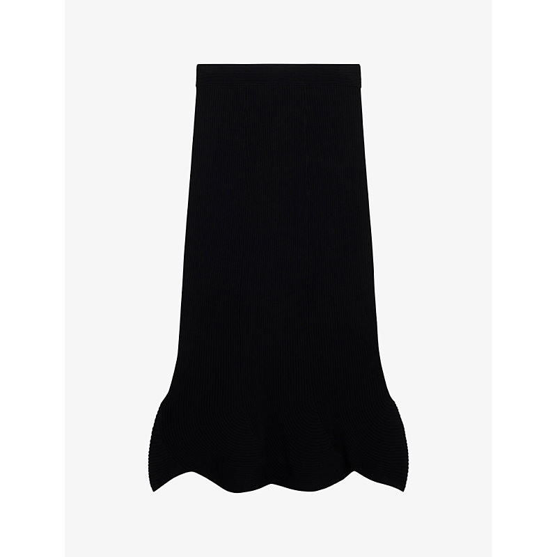Shop Ted Baker Velenaa Curved-hem High-rise Stretch-knit Midi Skirt In Black