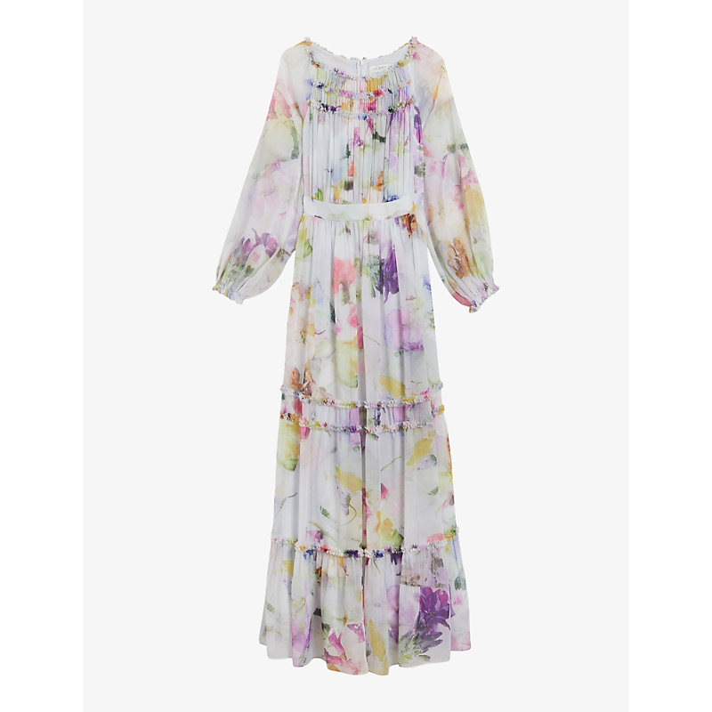 Shop Ted Baker Bellas Floral-print Chiffon Maxi Dress In White