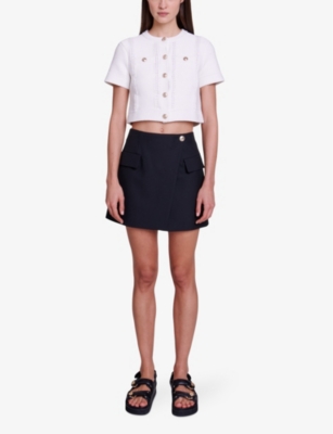 Shop Maje Women's Noir / Gris Jakino Wrap-front Woven Mini Skirt