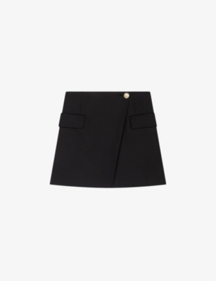 Maje Womens Noir / Gris Jakino Wrap-front Woven Mini Skirt