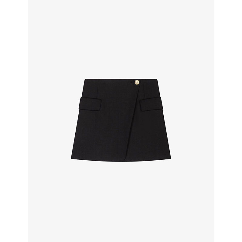 Maje Women's Noir / Gris Jakino Wrap-front Woven Mini Skirt