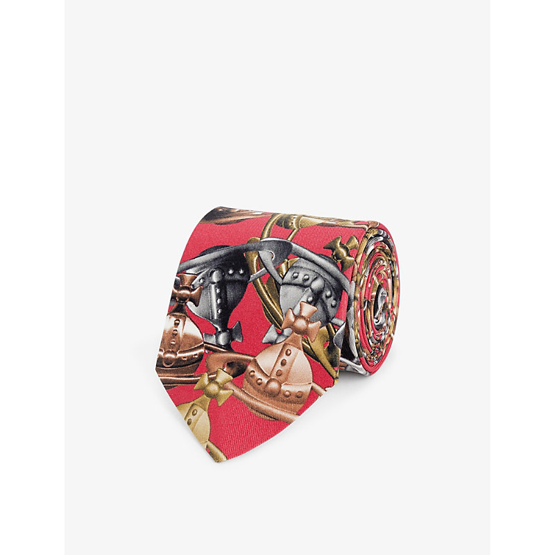 Vivienne Westwood Mens Red Crazy Orb Graphic-print Silk Tie