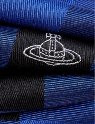 Shop Vivienne Westwood Men's Dark Blue Summer Check Wide-blade Silk Tie