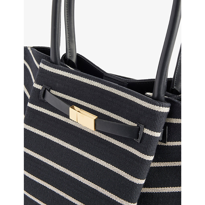 Shop Demellier Womens Black/black Ecru New York Breton-stripe Cotton Tote Bag