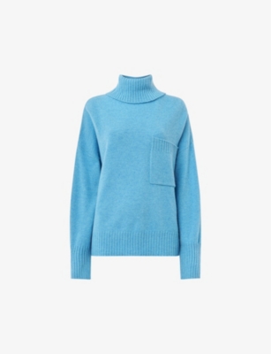 Whistles Womens Blue Roll-neck Patch-pocket Wool Jumper In Blue
