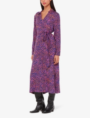 Shop Whistles Womens Multi-coloured Mottled Leopard-print Woven Midi Dress