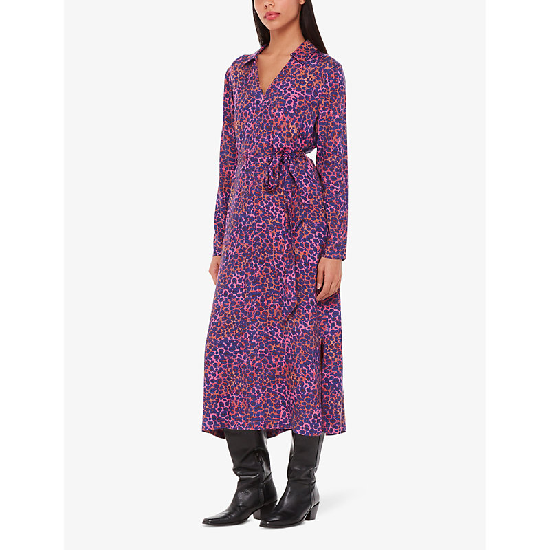 Shop Whistles Womens Multi-coloured Mottled Leopard-print Woven Midi Dress