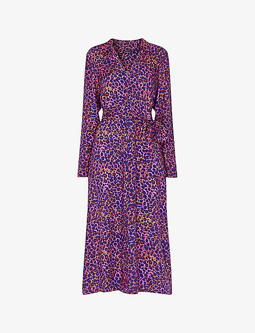 WHISTLES: Mottled leopard-print woven midi dress