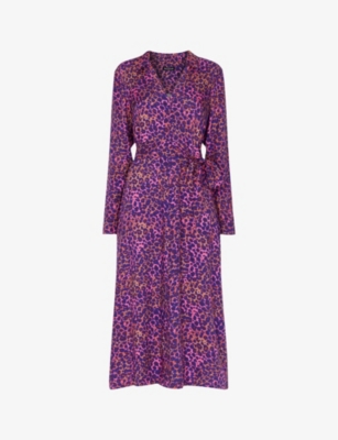 Whistles Womens Multi-coloured Mottled Leopard-print Woven Midi Dress In Multi-coloured