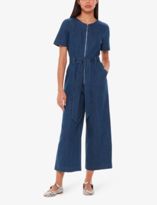 WHISTLES: Short-sleeve zip-up denim jumpsuit