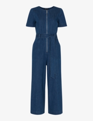 Shop Whistles Women's Blue Short-sleeve Zip-up Denim Jumpsuit