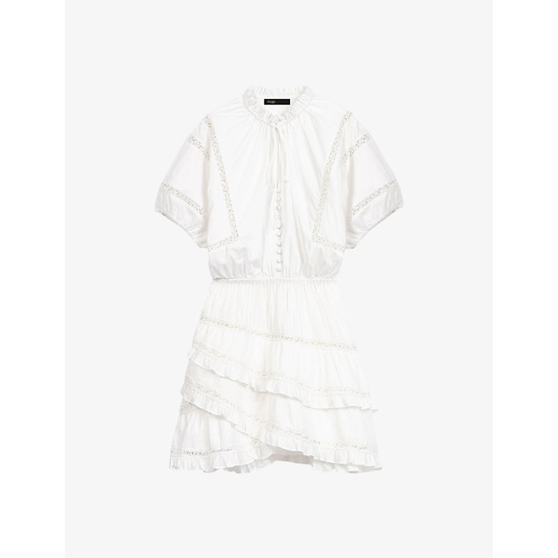 Maje Womens Blanc Guipure-embroidered Cotton Mini Dress