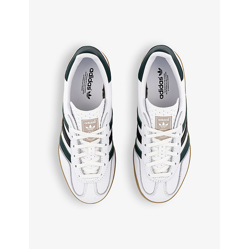 Shop Adidas Originals Gazelle Indoor Brand-patch Leather Low-top Trainers In White Collegiate Green B