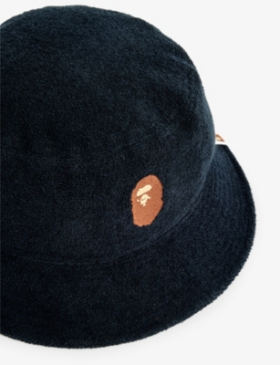 Shop A Bathing Ape Men's Black Logo-embroidered Cotton Bucket Hat