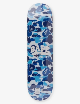 A Bathing Ape Mens Blue Camouflage-pattern Branded Maple Skateboard Deck