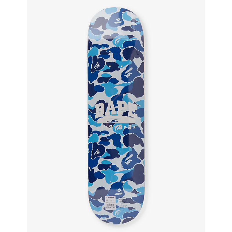 A Bathing Ape Mens Blue Camouflage-pattern Branded Maple Skateboard Deck