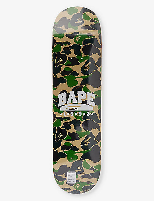 A BATHING APE: Camouflage-pattern branded maple skateboard deck