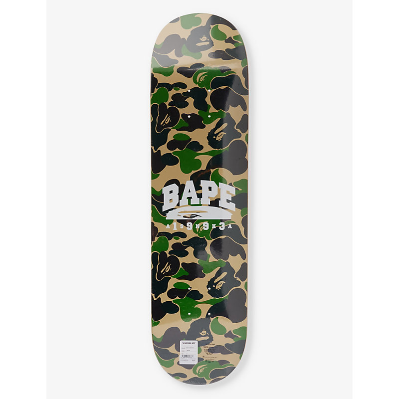 A Bathing Ape Mens Green Camouflage-pattern Branded Maple Skateboard Deck