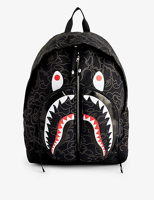 A BATHING APE: Camo Shark graphic-print woven backpack