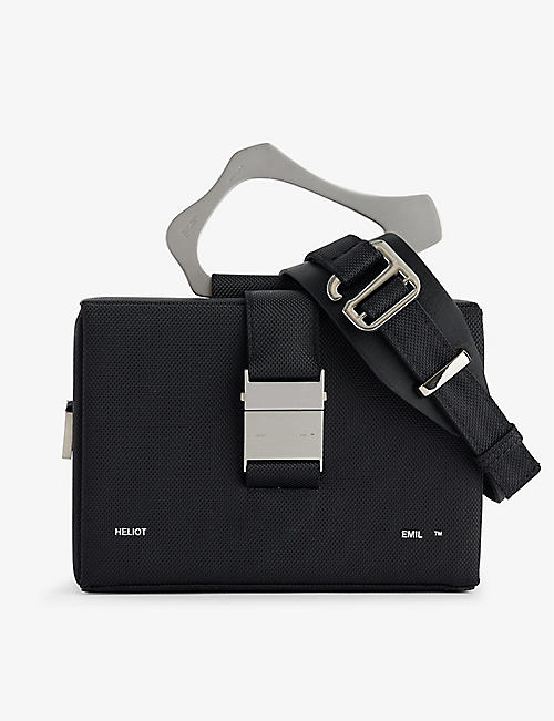 HELIOT EMIL: Solely silver-toned hardware woven cross-body bag